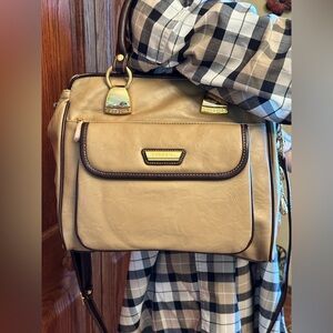 Vintage Capezio Tan Brown Trim Faux Leather Top Handbag Crossbody W Bag Charm